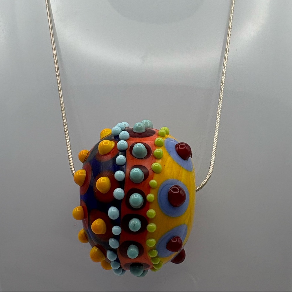 OOAK Lampwork Glass Pendant Necklace on 22” Sterling Silver Chain